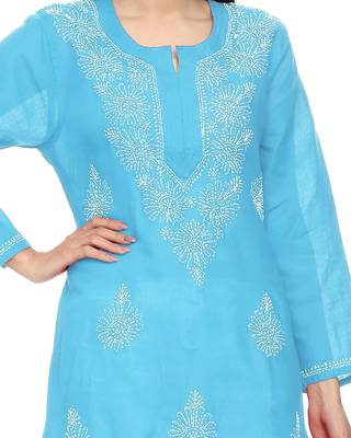 Light-blue embroidered cotton chikankari-kurtis 5