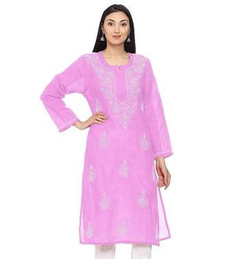 Pink embroidered cotton chikankari-kurtis 1