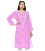 Pink embroidered cotton chikankari-kurtis