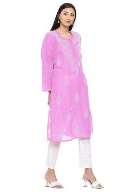 Pink embroidered cotton chikankari-kurtis 2
