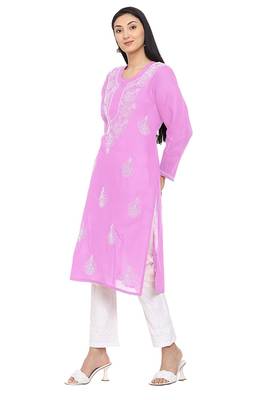 Pink embroidered cotton chikankari-kurtis 3