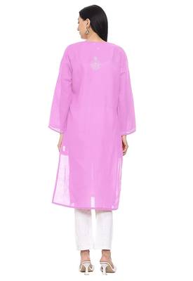 Pink embroidered cotton chikankari-kurtis 4