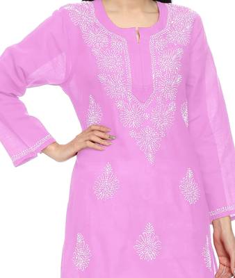 Pink embroidered cotton chikankari-kurtis 5