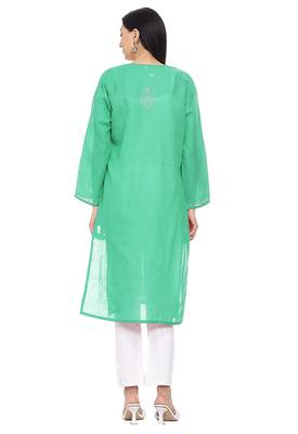 Sea-green embroidered cotton chikankari-kurtis 4