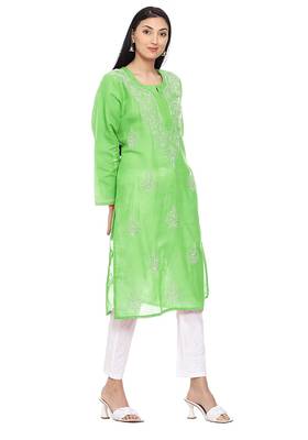 Light-green embroidered cotton chikankari-kurtis 2