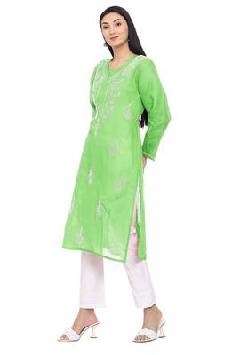Light-green embroidered cotton chikankari-kurtis 3