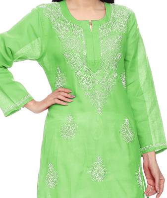 Light-green embroidered cotton chikankari-kurtis 5
