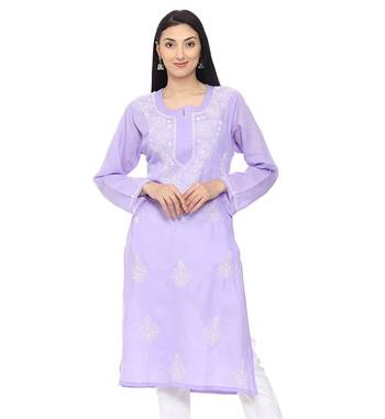 Mauve embroidered cotton chikankari-kurtis 1