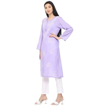 Mauve embroidered cotton chikankari-kurtis 2