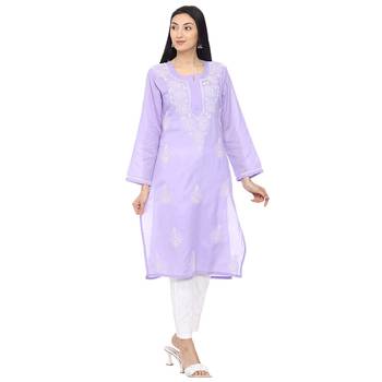 Mauve embroidered cotton chikankari-kurtis 3