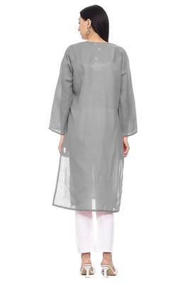 Grey embroidered cotton chikankari-kurtis 4