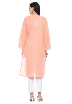 Peach embroidered cotton chikankari-kurtis 4