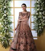 Gorgeous Light Orange Thread Embroidered Work Net Anarkali Long Gown Semi Stitched