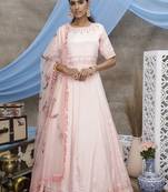 Provocative Peach Thread Embroidered Work Georgette Anarkali Long Gown Semi Stitched