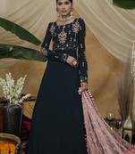 Enchasting Dark Green Thread Embroidered Work Georgette Anarkali Long Gown Semi Stitched