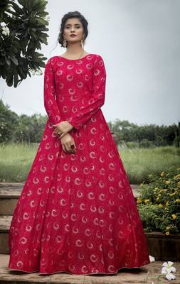 Rani Pink Foilage Print Georgette Designer Gown Semi Stitched 1