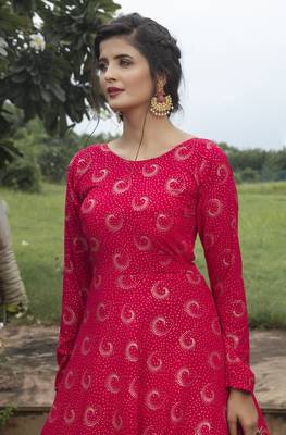 Rani Pink Foilage Print Georgette Designer Gown Semi Stitched 2