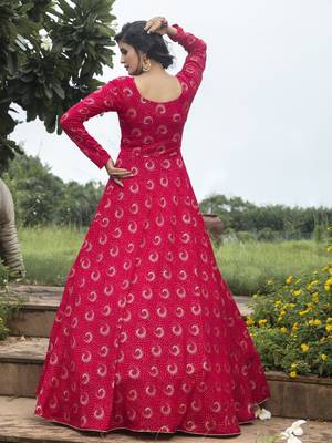 Rani Pink Foilage Print Georgette Designer Gown Semi Stitched 3