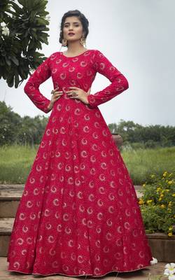 Rani Pink Foilage Print Georgette Designer Gown Semi Stitched 4