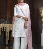 White Thread Embroidery Georgette Salwar Semi Stitched