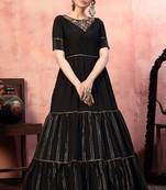 Dazzling Black Thread With Zari Lining Sequence Embroidered Silk Party Wear Gown Semi Stitched