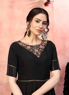 Dazzling Black Thread With Zari Lining Sequence Embroidered Silk Party Wear Gown Semi Stitched 2