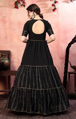Dazzling Black Thread With Zari Lining Sequence Embroidered Silk Party Wear Gown Semi Stitched 3