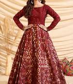 Maroon Tafetta Silk Party Wear Gown Semi Stitched