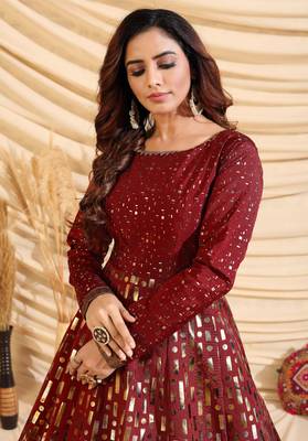 Maroon Tafetta Silk Party Wear Gown Semi Stitched 2