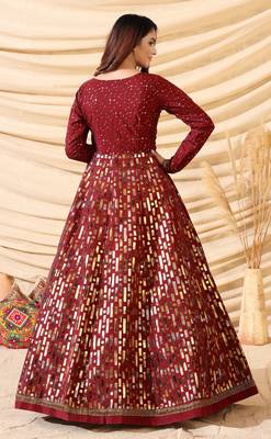 Maroon Tafetta Silk Party Wear Gown Semi Stitched 3