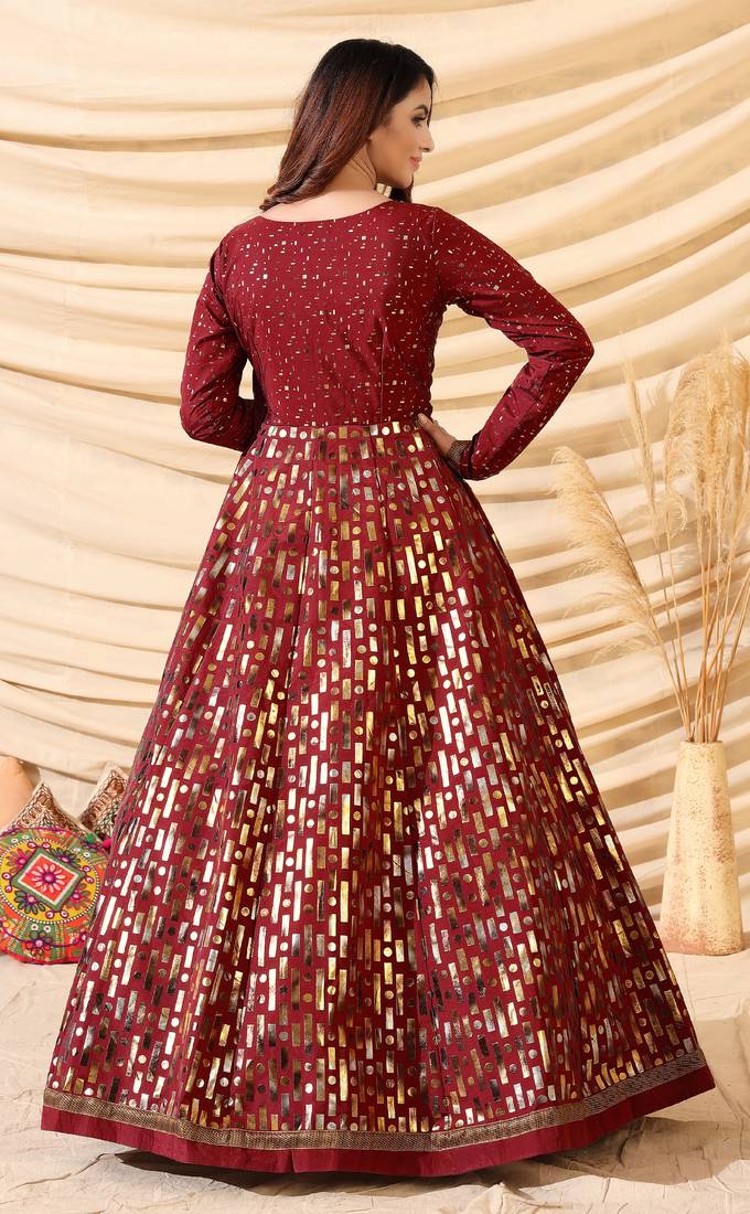 Maroon Tafetta Silk Party Wear Gown Semi Stitched