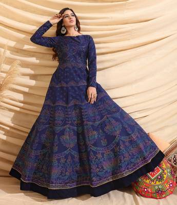 Navyblue Tafetta Silk Party Wear Gown Semi Stitched 1