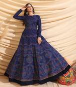 Navyblue Tafetta Silk Party Wear Gown Semi Stitched