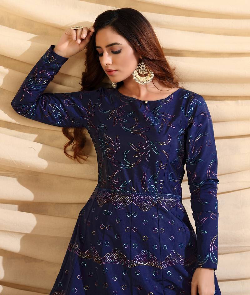 Navyblue Tafetta Silk Party Wear Gown Semi Stitched