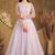 Violet Foilage Print Net Silk Party Wear Long Gown Semi Stitched