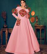 Pink Embroidered Georgette Evening Long Gown Semi Stitched
