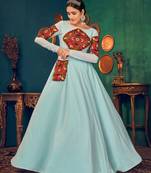 Sky Blue Embroidered Georgette Evening Long Gown Semi Stitched