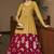 Mustard Yellow & Rani Pink Metallic Foilage Print Georgette Anarkali Long Gown Semi Stitched