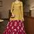 Mustard Yellow & Rani Pink Metallic Foilage Print Georgette Anarkali Long Gown Semi Stitched