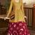 Mustard Yellow & Rani Pink Metallic Foilage Print Georgette Anarkali Long Gown Semi Stitched
