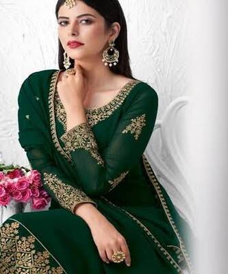 red embroidery georget silk semistitch straight suits palazzo salwar suits 2