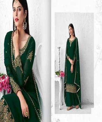 red embroidery georget silk semistitch straight suits palazzo salwar suits 3