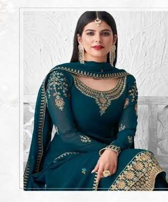 Blue embroidery georget silk semistitch straight suits palazzo salwar suits 2