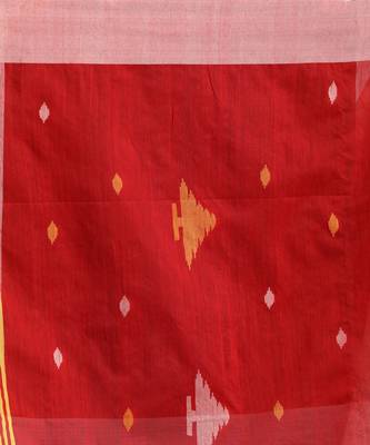 Red White Cotton Blend Handloom Tie Dye Jamdani Saree 2