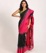 Deep Pink Cotton Blend Handloom Tie Dye Jamdani Saree