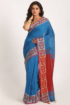 Blue Handloom Cotton Tangail Saree