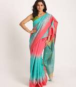 Brink Pink Cotton Blend Handloom Tie Dye Jamdani Saree