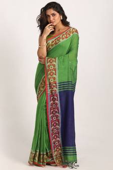 Green Handloom Cotton Tangail Saree