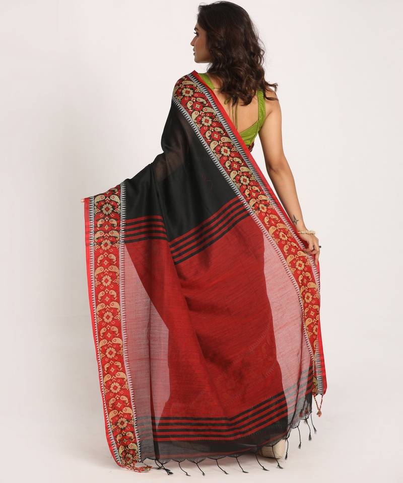 Black Handloom Cotton Tangail Saree