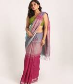 Multicolour Traditional Handloom Check Linen Saree